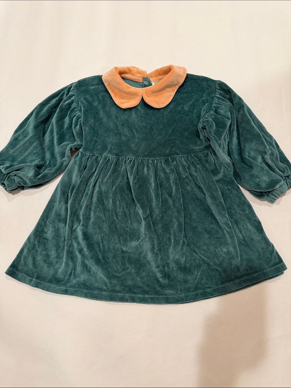 We are Kids Girls' Green Velour Dress with Pink Peter Pan Collar